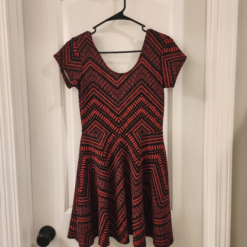 Black with Red Print Dress